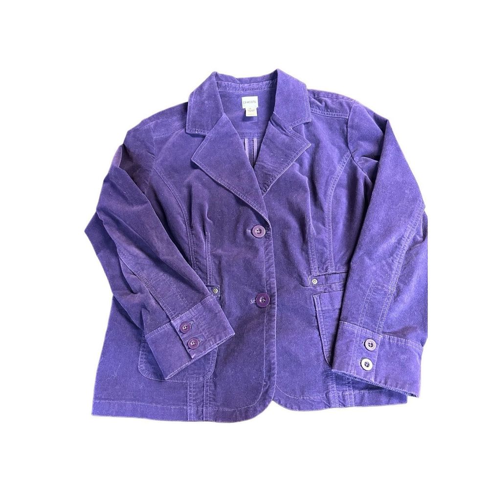 Chicos Cotton Velvet Purple 2 Buttons Womens Coat Jacket Size 3